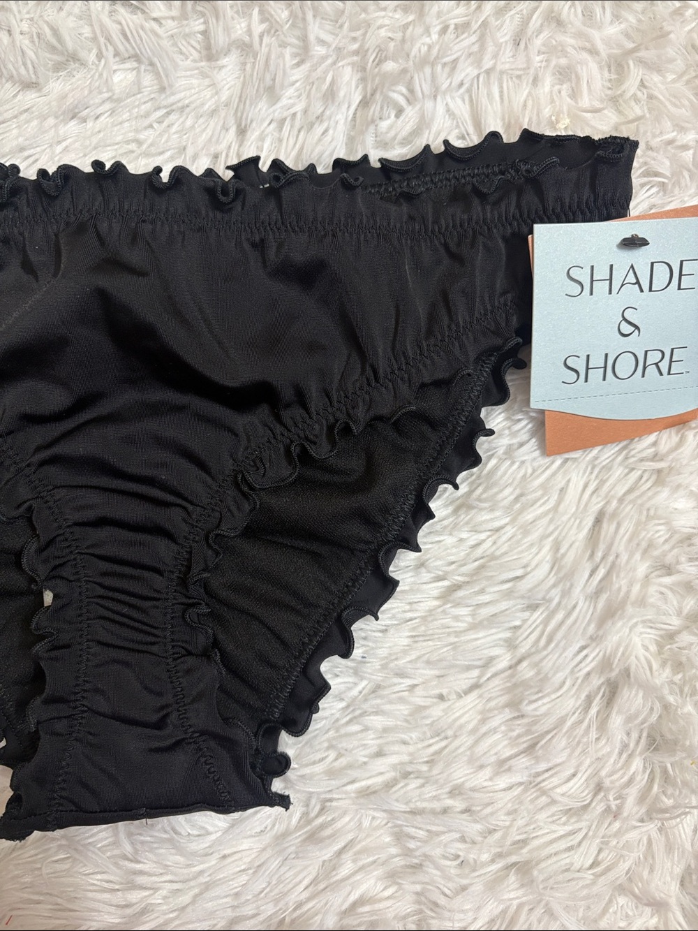 NWT Shade & Shore Black Ruffle Trim Low Rise Cheeky Scrunch Butt Swim Bottoms XS - Picture 3 of 11